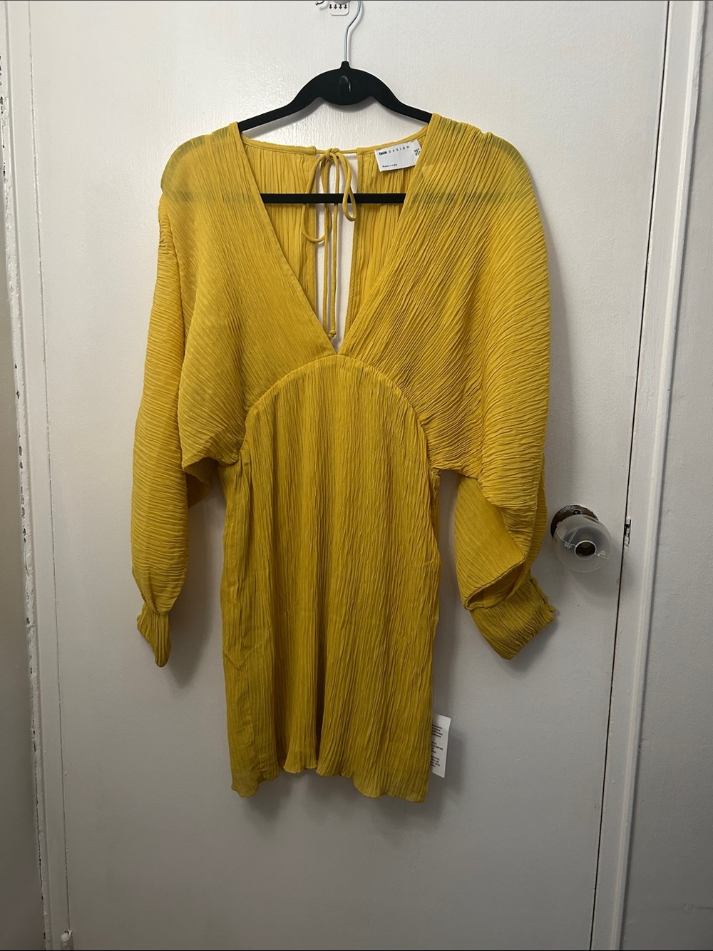 ASOS Mustard Yellow Pleated V-Neck Mini Dress